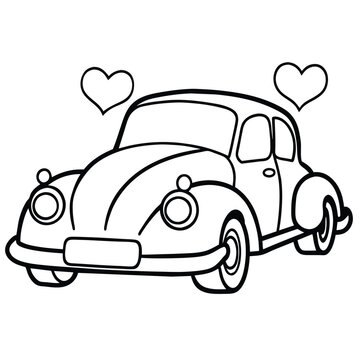 recommend clip art: Classic Car with Hearts Vector Illustration for Coloring