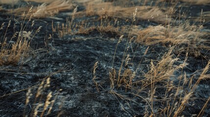 Burnt grass. Scorched earth. AI generated.