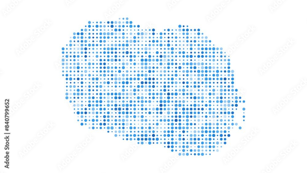 Poster rarotonga dotted digital map. map of rarotonga with pulsating colored circles. shape of the island f