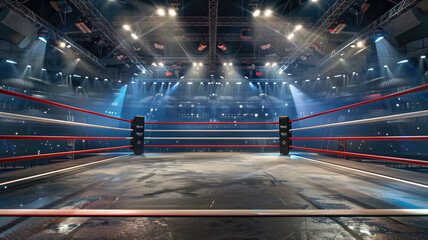 Boxing Ring In Arena, Empty professional boxing ring Generative AI