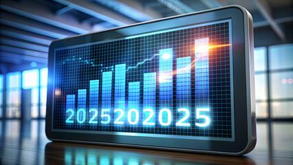 Obraz premium Business graph on the tablet screen. New year 2025 concept. 3D rendering