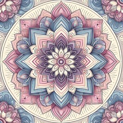 Intricate Symmetrical Mandala: A Pastel Palette of Geometric and Floral Patterns, Artfully Designed for Meditation and Aesthetic Delight