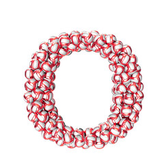 Symbol made of red volleyballs. letter o
