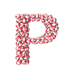 Symbol made of red volleyballs. letter p