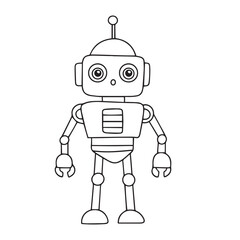 Cute retro robot character in doodle style. Hand drawn vector art.
