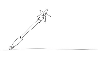 Magic stick one line continuous. Line art Magic Wand. Hand drawn vector art.