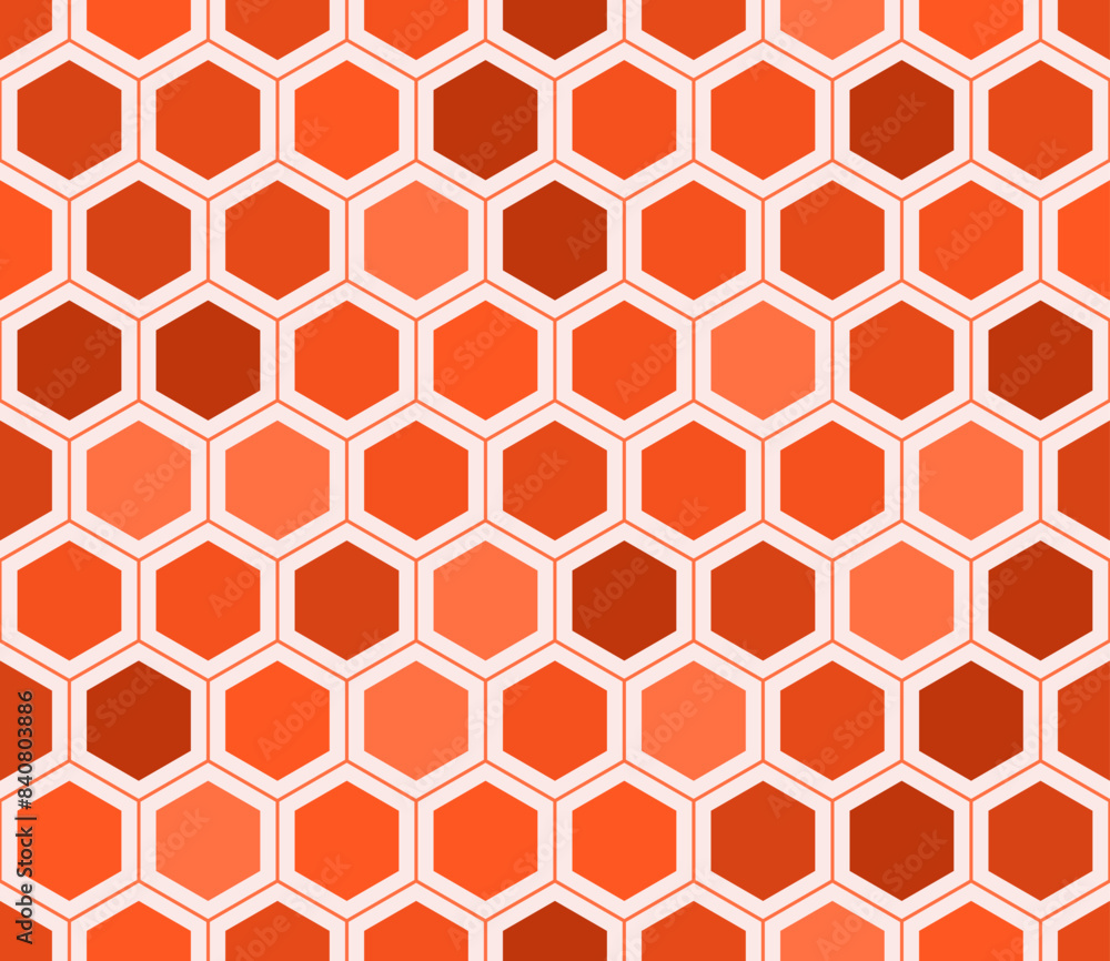 Poster honeycomb mosaic background. simple hexagon grid with inner solid cells. orange color tones. hexagon