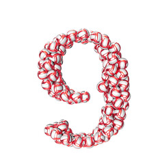 Symbol made of red volleyballs. number 9