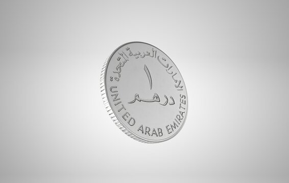 1 One Dirham United Arab Emirates (UAE) Coin on white background - 3D Illustration