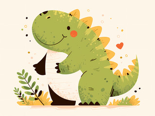 cute little tyrannosaurus rex, cartoon flat vector illustration