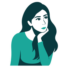 Young woman thinking about future. vector silhouette isolated white background