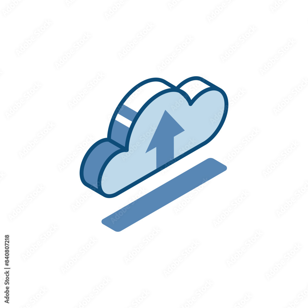 Poster isometric vector cloud linear icon with an arrow up, in color on a white background, uploading data 
