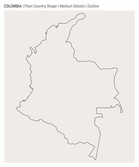 Colombia plain country map. Medium Details. Outline style. Shape of Colombia. Vector illustration.
