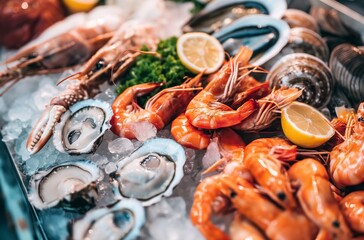 Fresh seafood assortment on ice