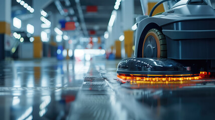 Close-up shot of smart cleaning equipment showcasing its sleek design and advanced features, including automated sensors and precision cleaning technology.