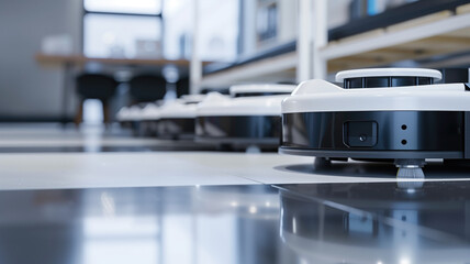 Close-up shot of smart cleaning equipment showcasing its sleek design and advanced features, including automated sensors and precision cleaning technology.