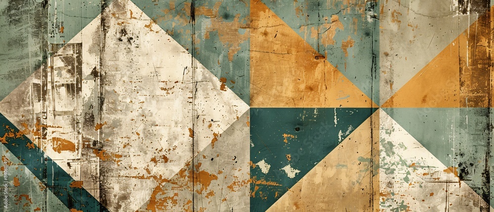 Poster a wall with a pattern of squares and triangles