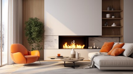 Gas fireplace in a modern cozy living room