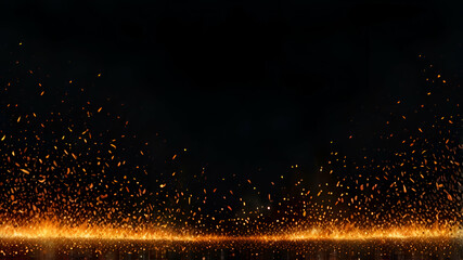 Fire embers particles over black background. Fire sparks background. Abstract dark glitter fire particles lights