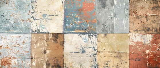A wall made of tiles with a variety of colors and textures