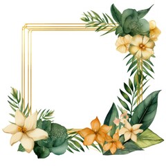 Botanical Floral Frame with Tropical Leaves and Flowers
