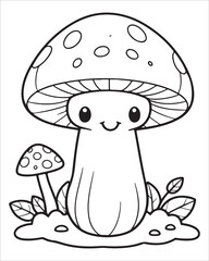 Mushroom coloring pages for kids, Mushroom vector illustration, Black and white