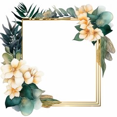 Botanical Floral Frame with Tropical Leaves and Flowers