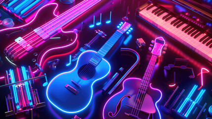 Naklejka premium Colorful neon background musical style theme abstract