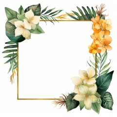Botanical Floral Frame with Tropical Leaves and Flowers