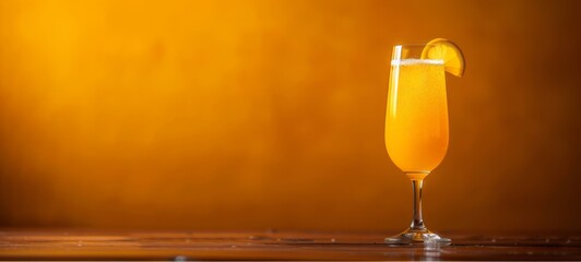 Mimosa Cocktail from restaurant bar minimalism photography. Popular Cocktail Mimosa. Cocktail Mimosa Images texture banner postcard horizontal.
