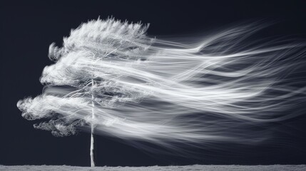 Obraz premium Graceful tree swaying in the wind captured in monochrome long exposure