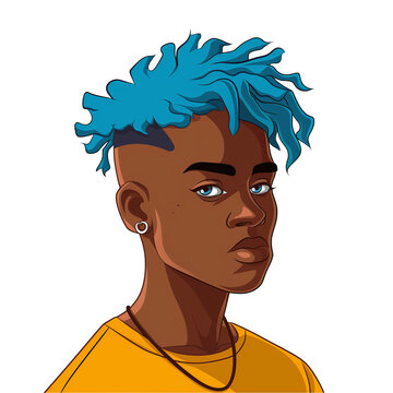 recommend clip art: young african man with blue hair  . png . clip art . vector cartoon art style . remove background 