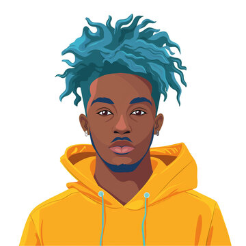 recommend clip art: young african man with blue hair  . png . clip art . vector cartoon art style . remove background 