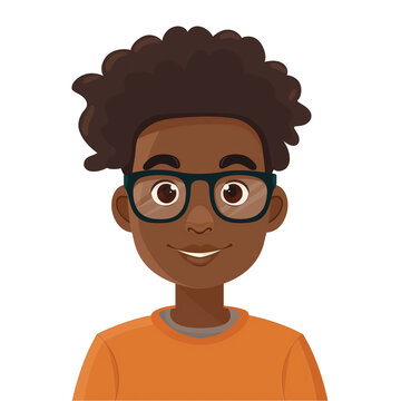 recommend clip art: young african man with brown hair wearing glasses  . png . clip art . vector cartoon art style . remove background 