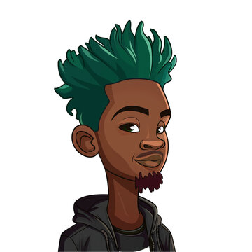 recommend clip art: young african man with green hair  . png . clip art . vector cartoon art style . remove background 