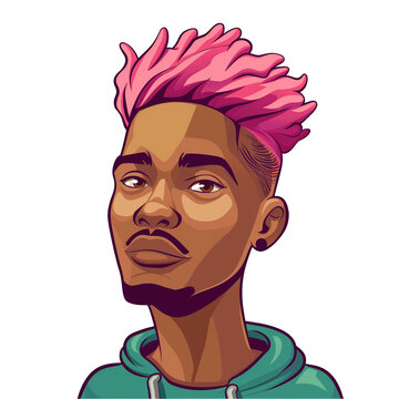recommend clip art: young african man with pink hair . png . clip art . vector cartoon art style . remove background 