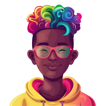recommend clip art: young african man with rainbow hair wearing glasses . png . clip art . vector cartoon art style . remove background 