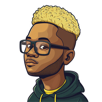 recommend clip art: young african man with blonde hair wearing glasses. png . clip art . vector cartoon art style . remove background 