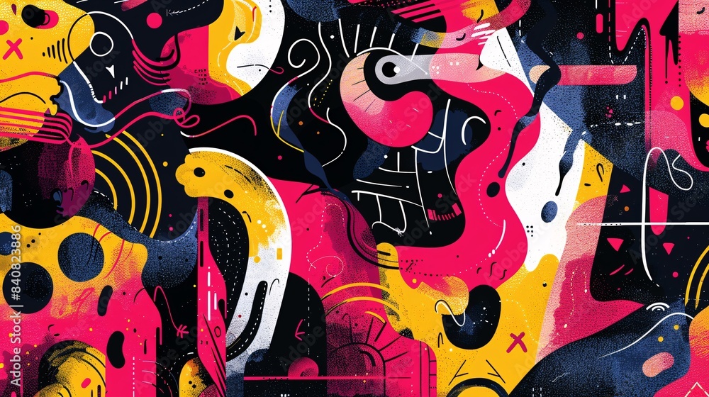 Poster a colorful abstract painting with a lot of different shapes and lines