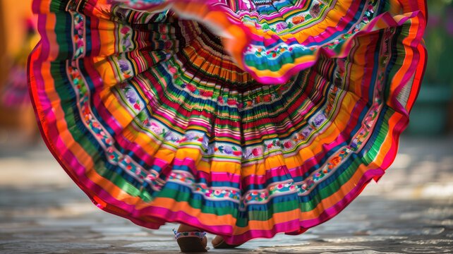 Colorful skirts fly during traditional Mexican dancing Generative AI