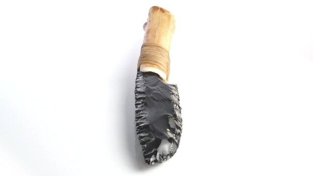 Stone Age Knife with obsidian Blade - Turn around