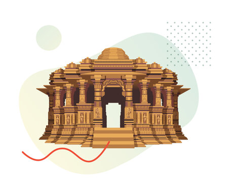 Sun Temple Modhera, Gujarat - Stock Illustration