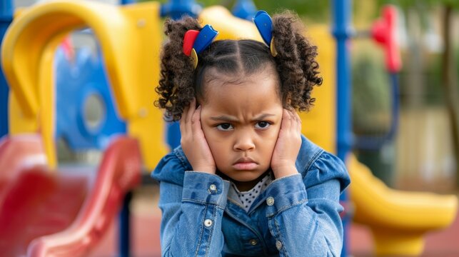 Little girl feeling stressed at a playground