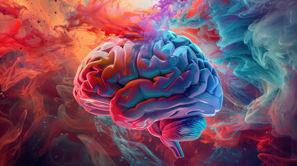 Obraz premium concept of a human brain full with creativity, shows multiple colors and action - generative ai image