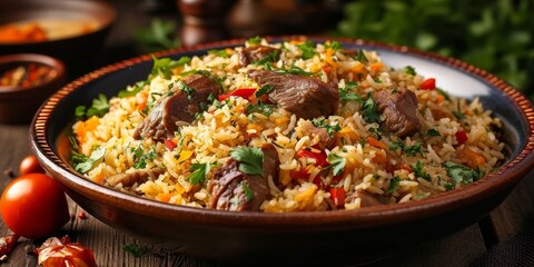 Uzbek pilaf served, Generative AI