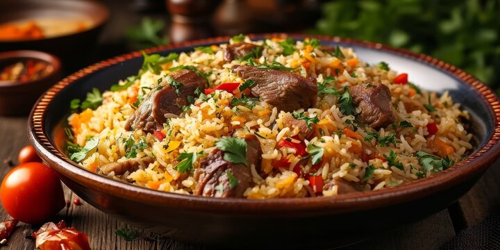 Uzbek pilaf served, Generative AI