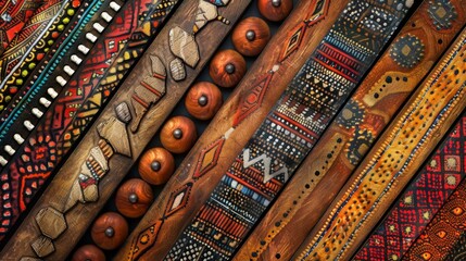 A close-up, high-angle shot showcasing a variety of leather belts adorned with intricate and...
