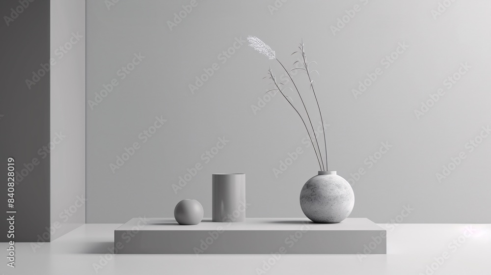 Poster a vase with a flower in it sits on a table next to two other vases