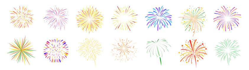 Firework line icon set isolated on transparent background vector illustration