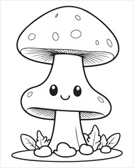 Mushroom coloring pages for kids, Mushroom vector illustration, Black and white